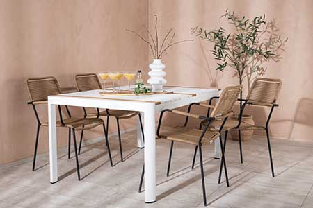 table d'extérieur blanche en aluminium et bois massif